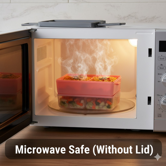 Plastic 2 Layer Leak Proof 3 Compartment Lunch Box for Office (1 Pc)