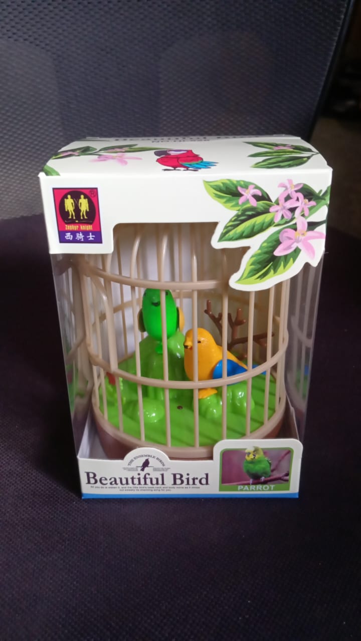Sound-Activated Chirping Bird Toy in Hanging Cage (1 Pc / Battery Operated)