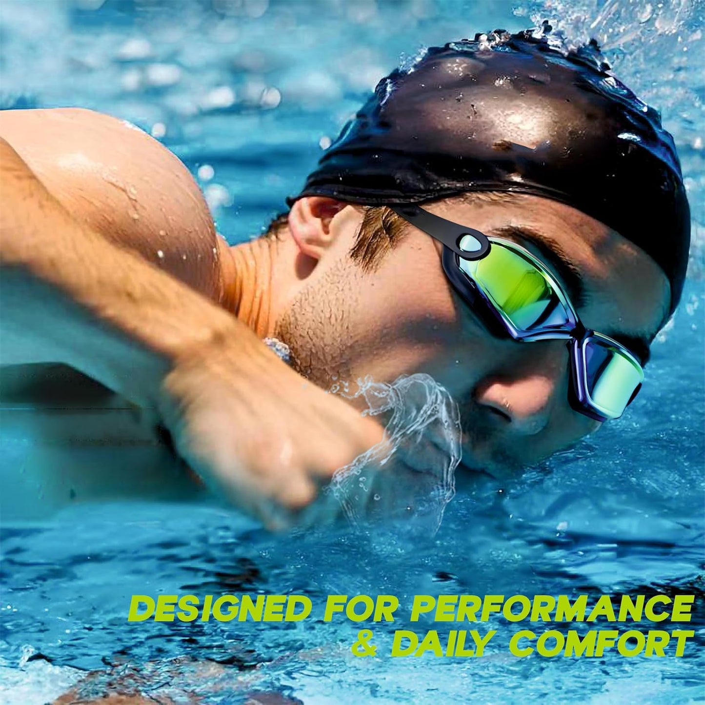 Konex Professional Anti-Fog UV Protection Swimming Goggles Mirrored Lenses and Earplugs