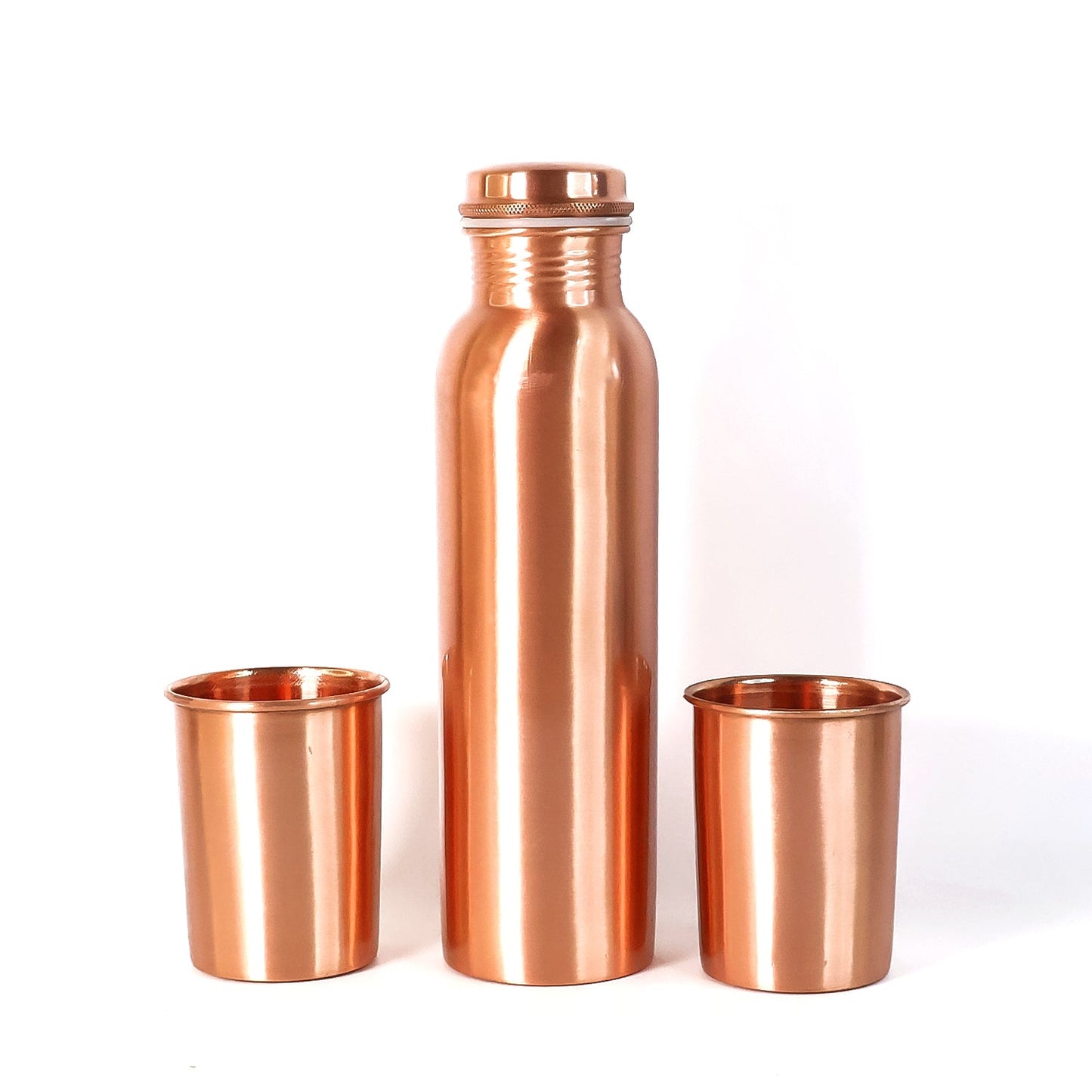 Copper Water Bottle 2 Glasses with Gift Box (3 Pcs Set)