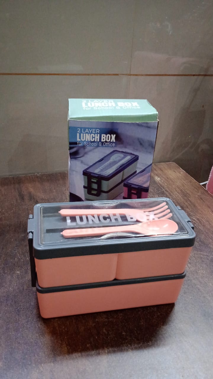 Plastic 2 Layer Leak Proof 3 Compartment Lunch Box for Office  (1 Pc)