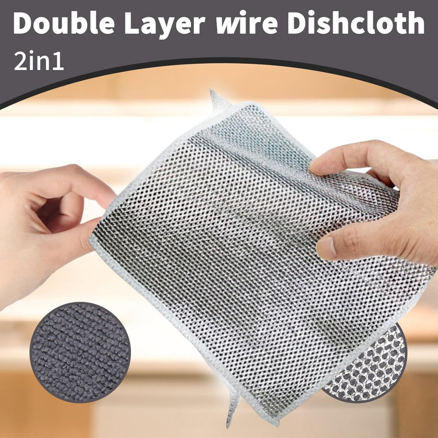 Double-Sided Microfiber Cloth & Stainless Steel Scrubber – (1 Pc, 20x20 cm)