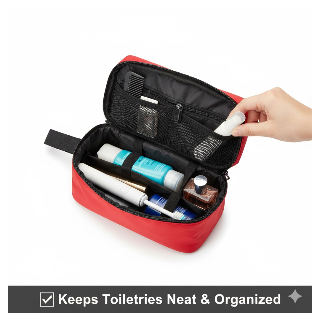 Portable Travel Hand Pouch / Shaving Kit Bag for Multipurpose Use (Red)