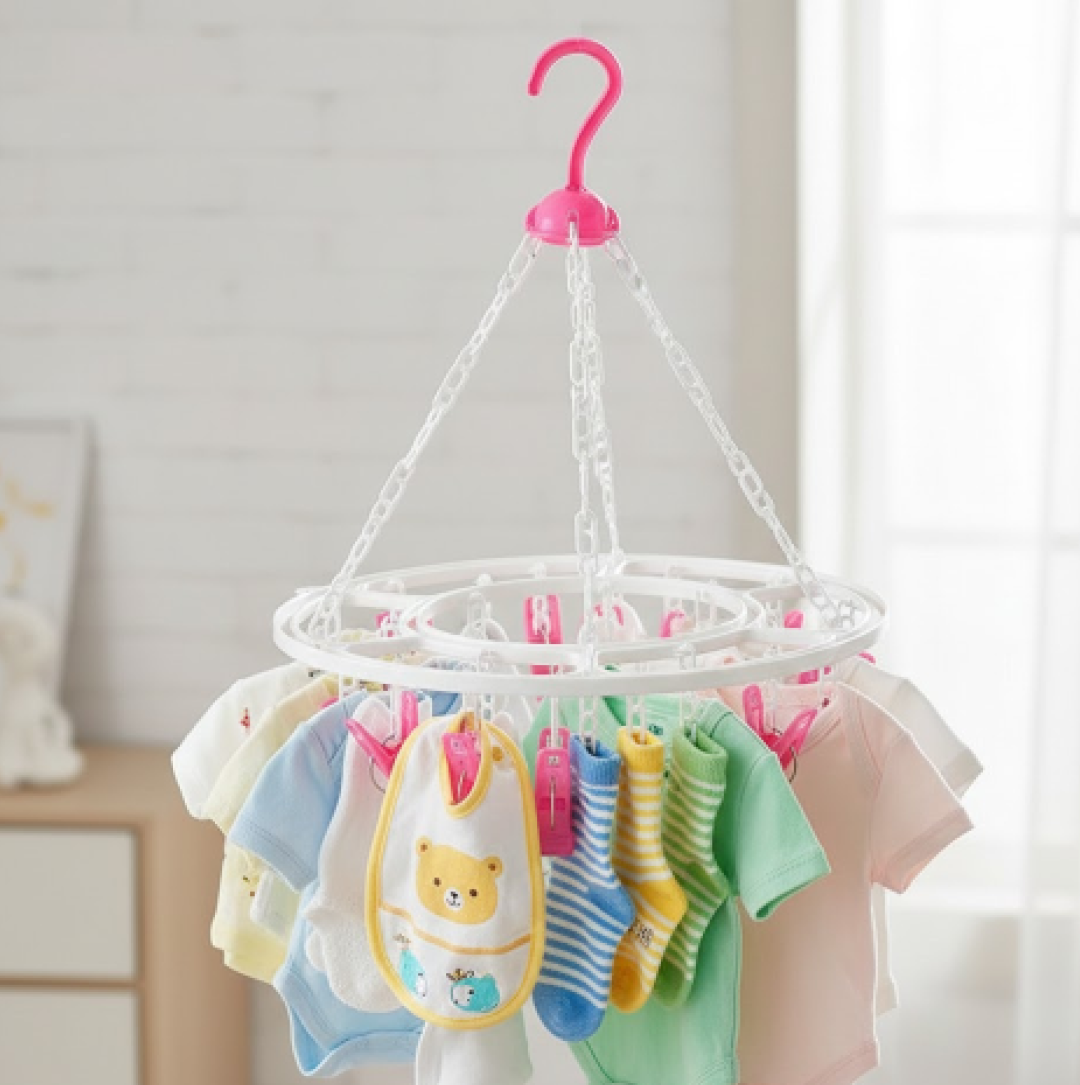 Plastic Round Cloth Drying Stand Hanger with 24 Clips (Multicolour)