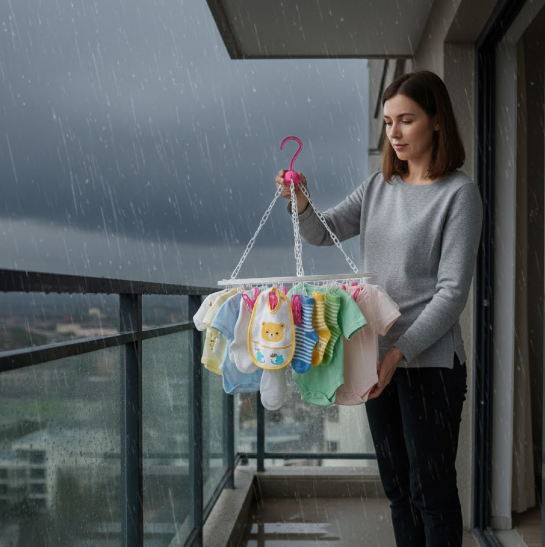 Plastic Round Cloth Drying Stand Hanger with 24 Clips (Multicolour)