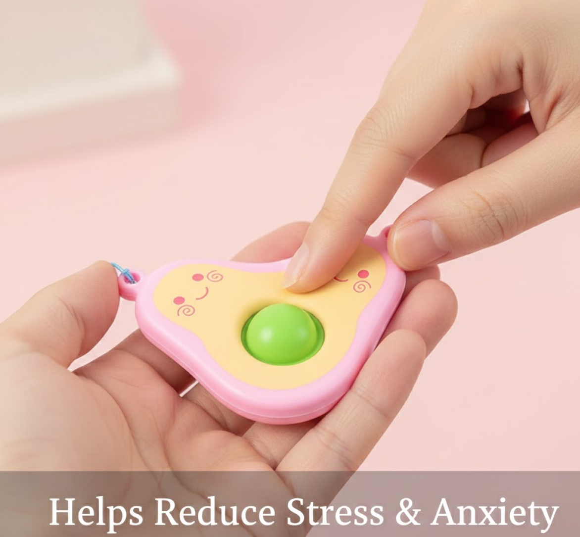 Cute Avocado-Shaped Mini Push Pop Keychain Toy with Strap (1 Pc)