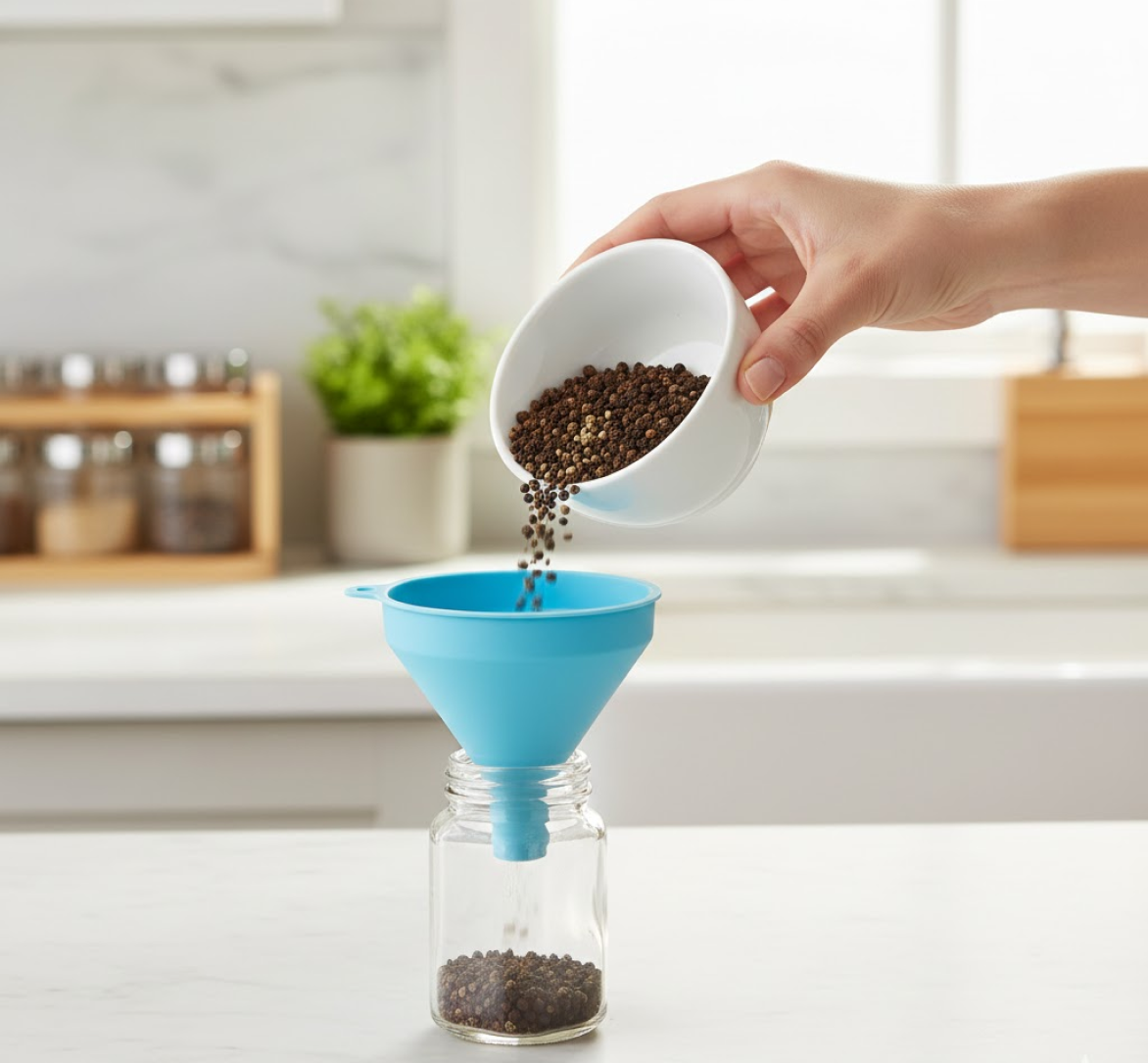 3 in 1 Kitchen Funnel Set of 3, Funnel for Filling Bottle, Small Canning Funnel with Handle, Food Grade Plastic Funnel with Detachable Strainer Filter for Liquid, Dry Ingredients, and Powder