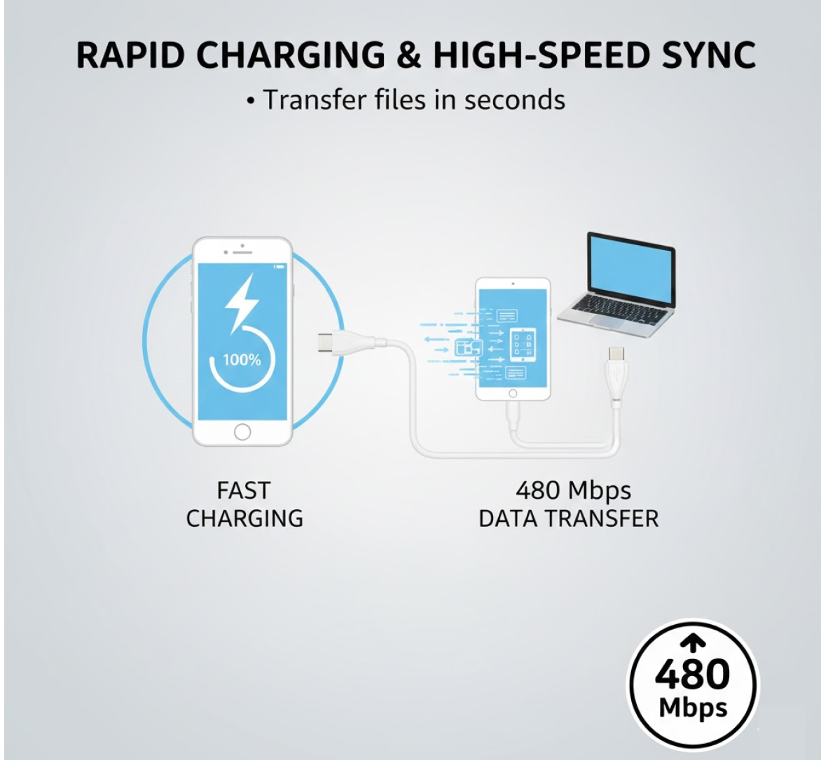Fast Charging For Android & Data Transfer, Long Micro Cable (1000 Mm)