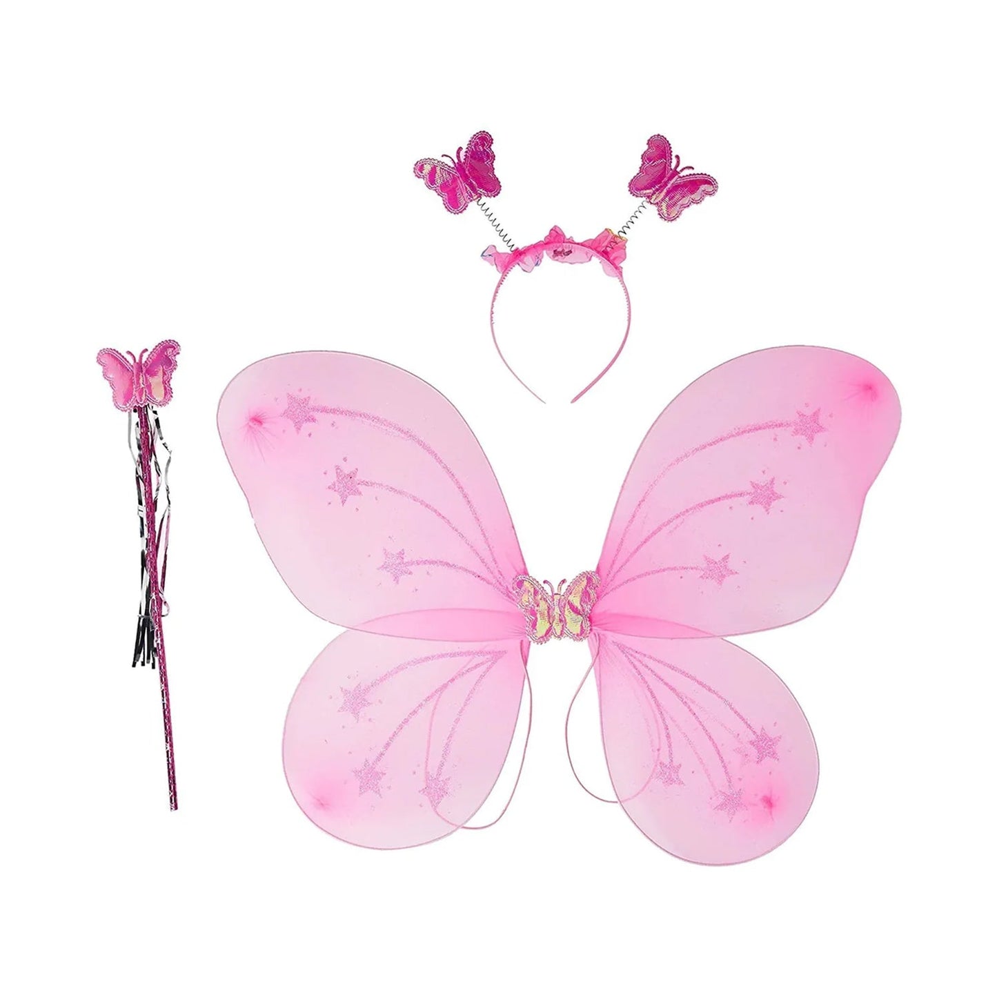 Baby Girl Fairy Nylon Butterfly Wings Wand Hairband Multi Color 1 Pc