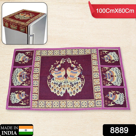 Cotton Fridge Top Cover with Side Pockets for Home Decor (100×60 CM)