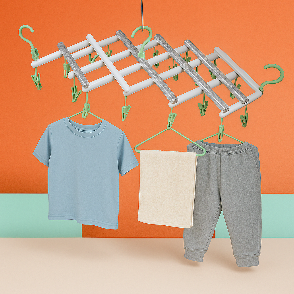 Adjustable Clothes Hanger with 29 Clips – Windproof Dryer Rack