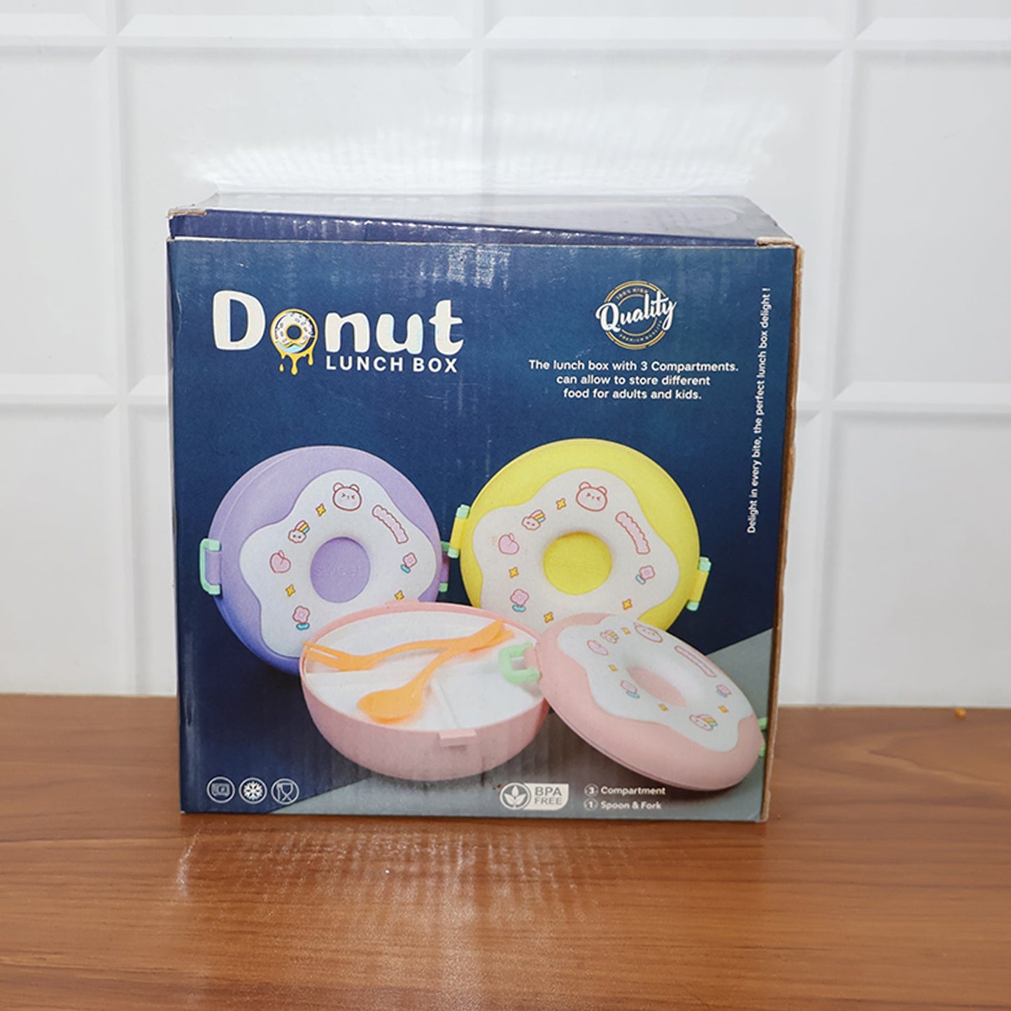 Donut Shaped Double Insulated 3 Compartment Lunch Box (1 Pc / Mix Color)