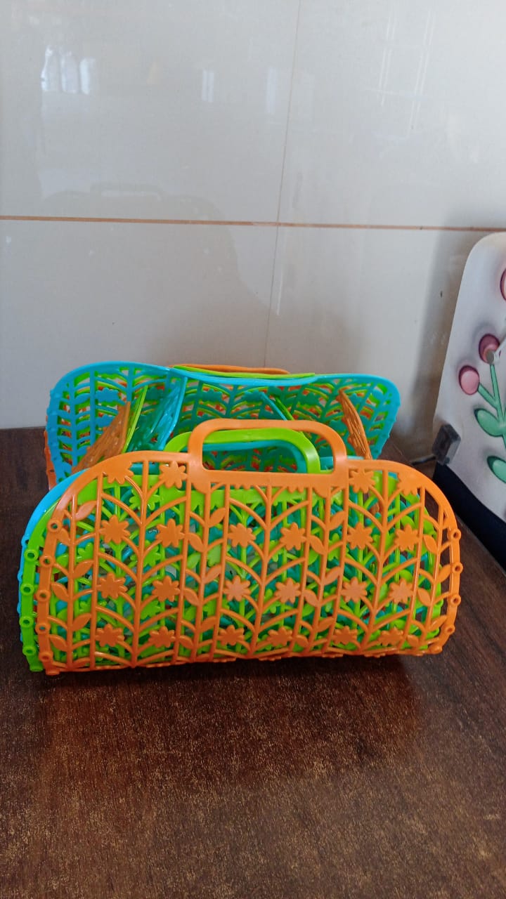 Plastic Basket Bag || Fruit & Vegetable Storage Basket (3 Pcs Set / Multicolor)